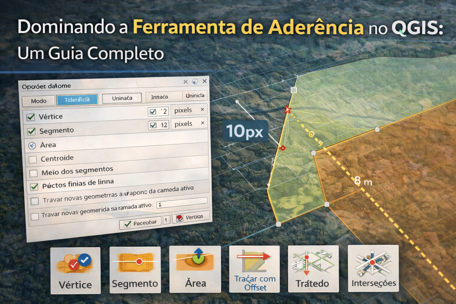 Ferramenta de aderência no QGIS configurada para edição vetorial precisa