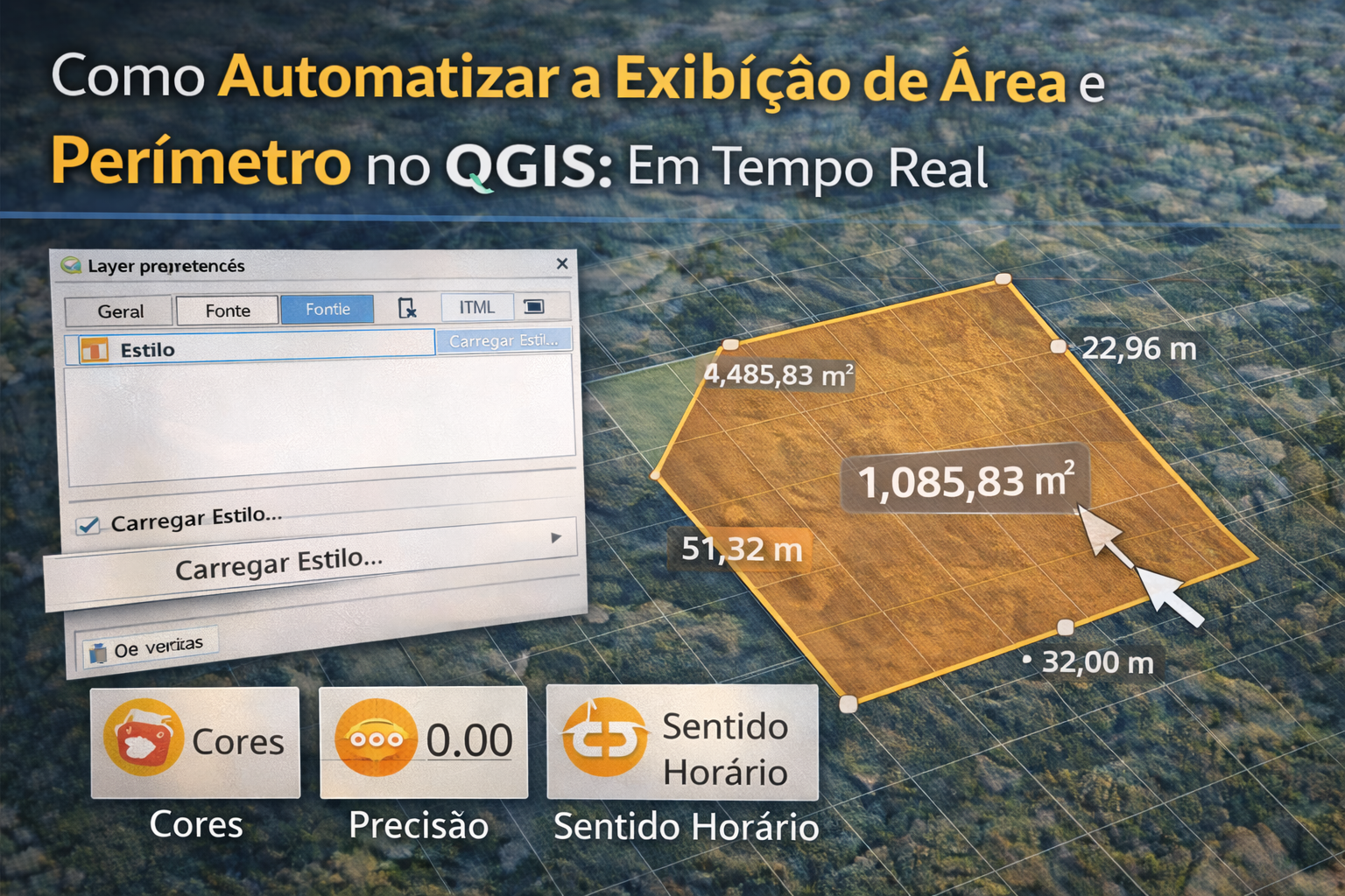 exibir área e perímetro no QGIS em tempo real