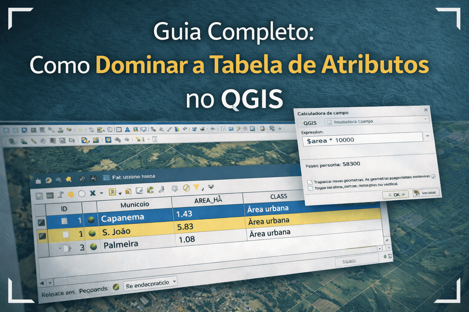 Tabela de atributos no QGIS com edição e cálculos aplicados