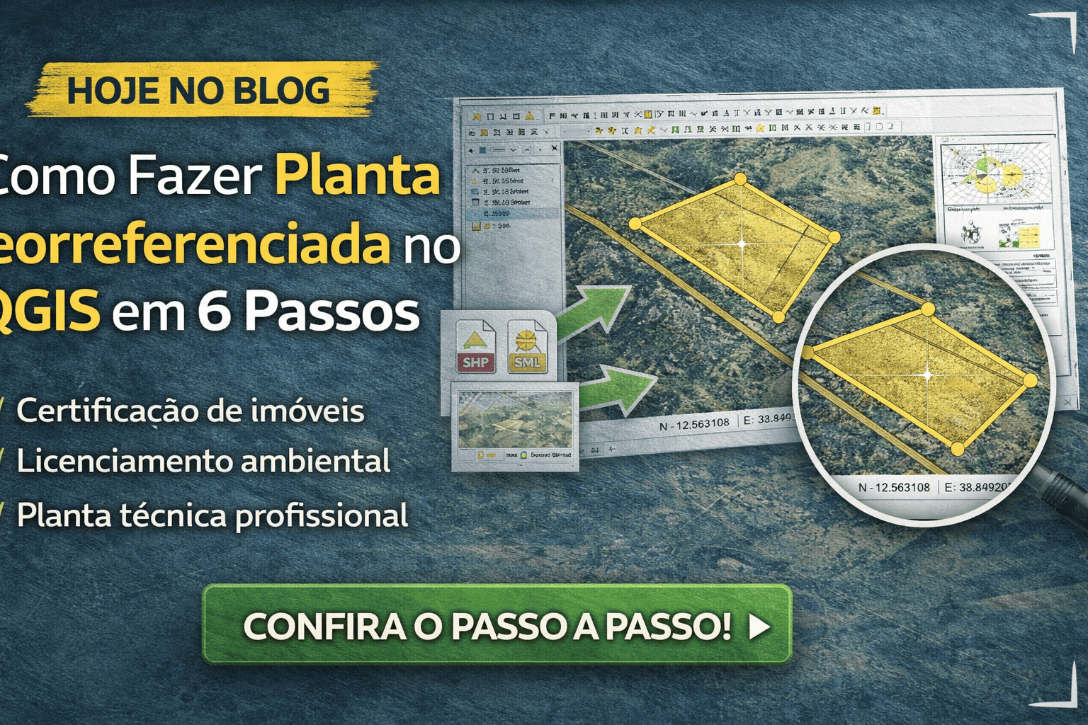 Planta georreferenciada criada no QGIS com compositor de impressão e grade UTM