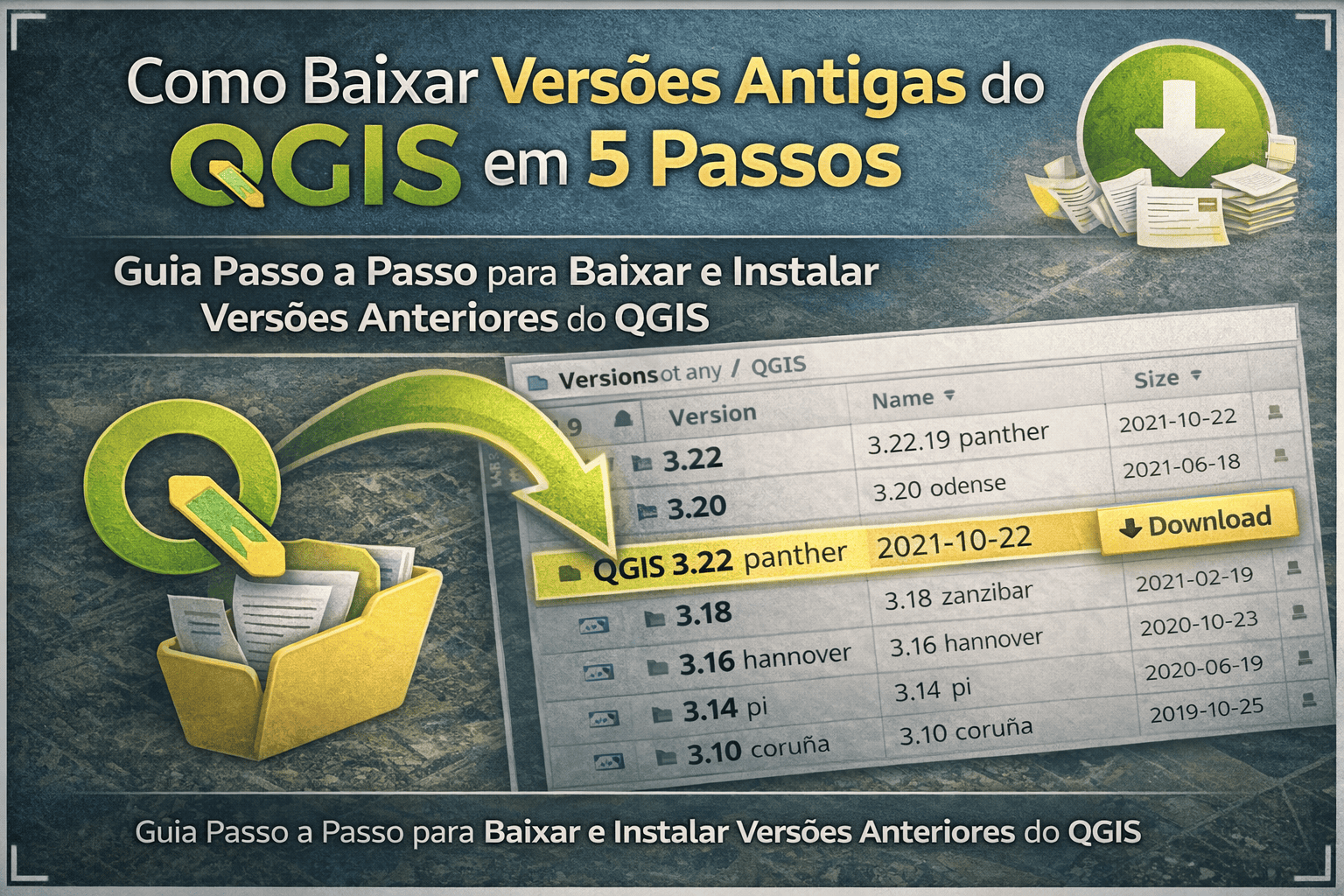 Página de arquivo do site oficial do QGIS mostrando lista de versões antigas para download
