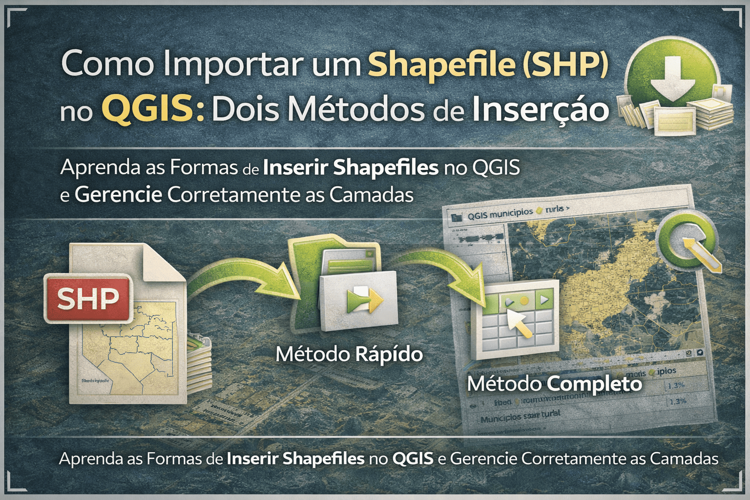 Arquivo Shapefile sendo arrastado para dentro do QGIS com camadas de municípios visíveis no painel lateral