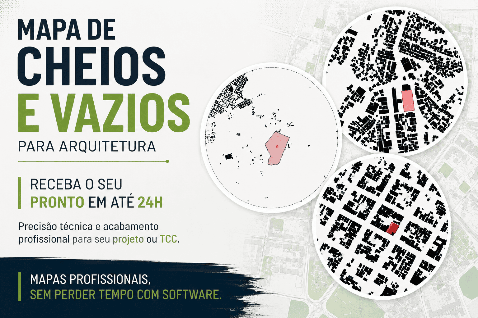 Mapa de cheios e vazios para arquitetura e urbanismo com massa construída em preto e espaços livres em branco