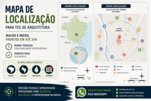 Mapa de localização para TCC de arquitetura com macro e micro localização do terreno
