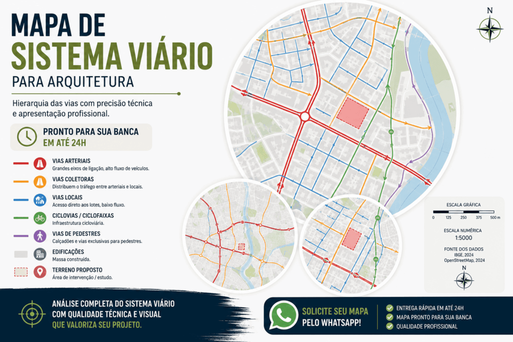 Mapa de Sistema Viário para Arquitetura: Hierarquia das Vias, Pronto em até 24h