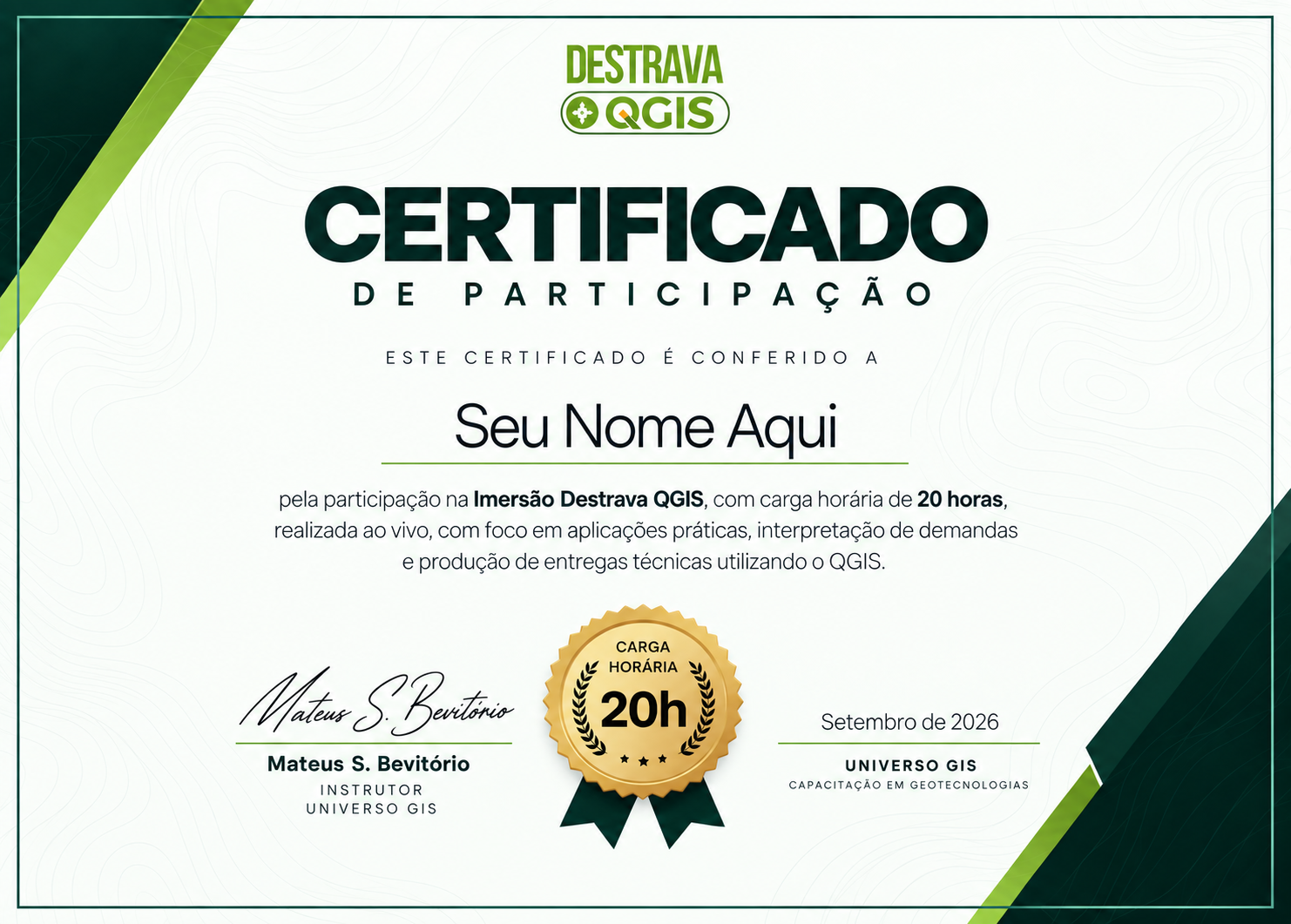 Modelo do certificado de 20 horas da Imersão Destrava QGIS