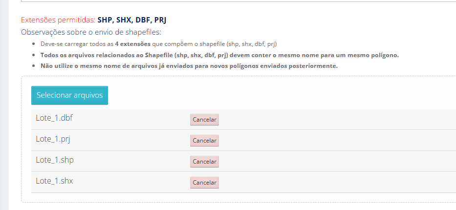 Arquivos SHP DBF SHX e PRJ anexados no ONR